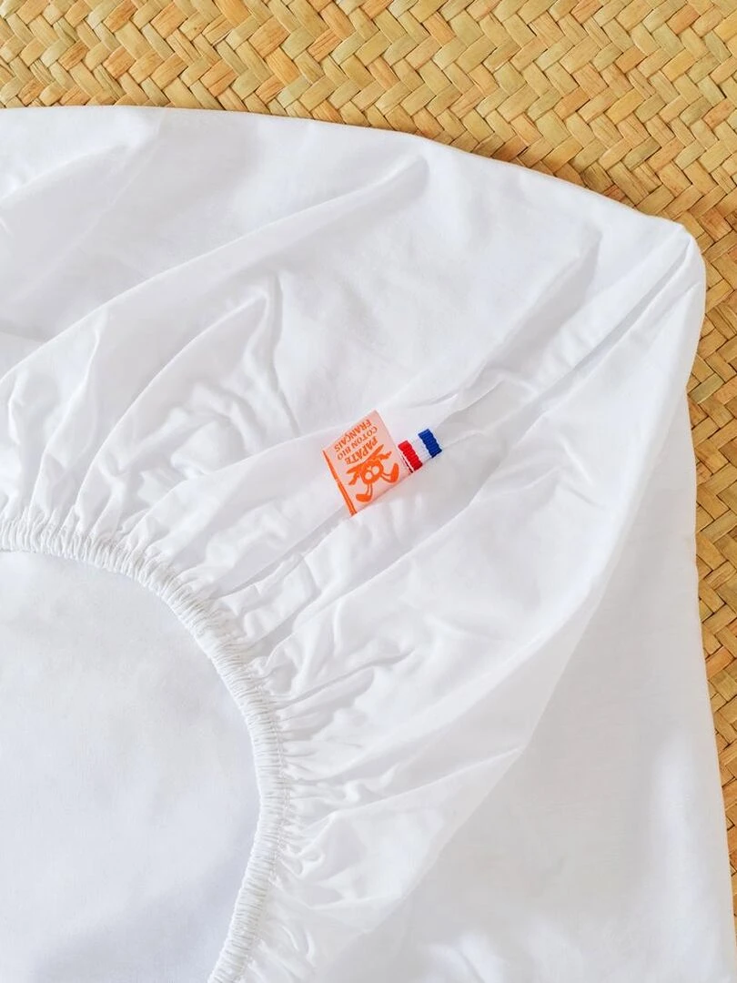 Draps Housse en Coton Bio Blanc   Blanc