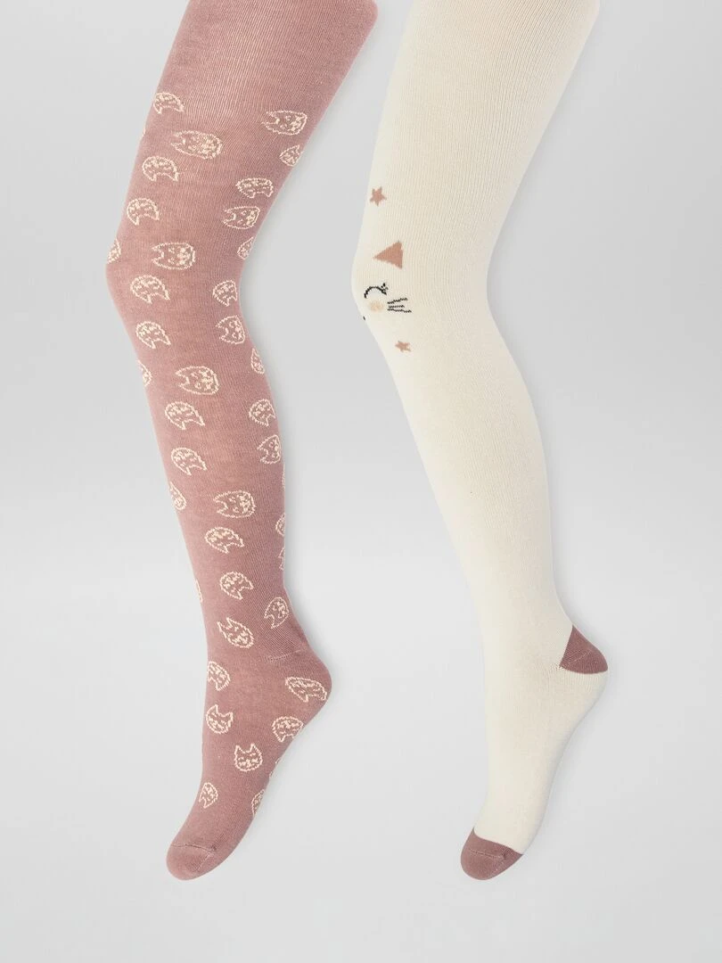 Lot de 2 collants en maille fantaisie Blanc/rose