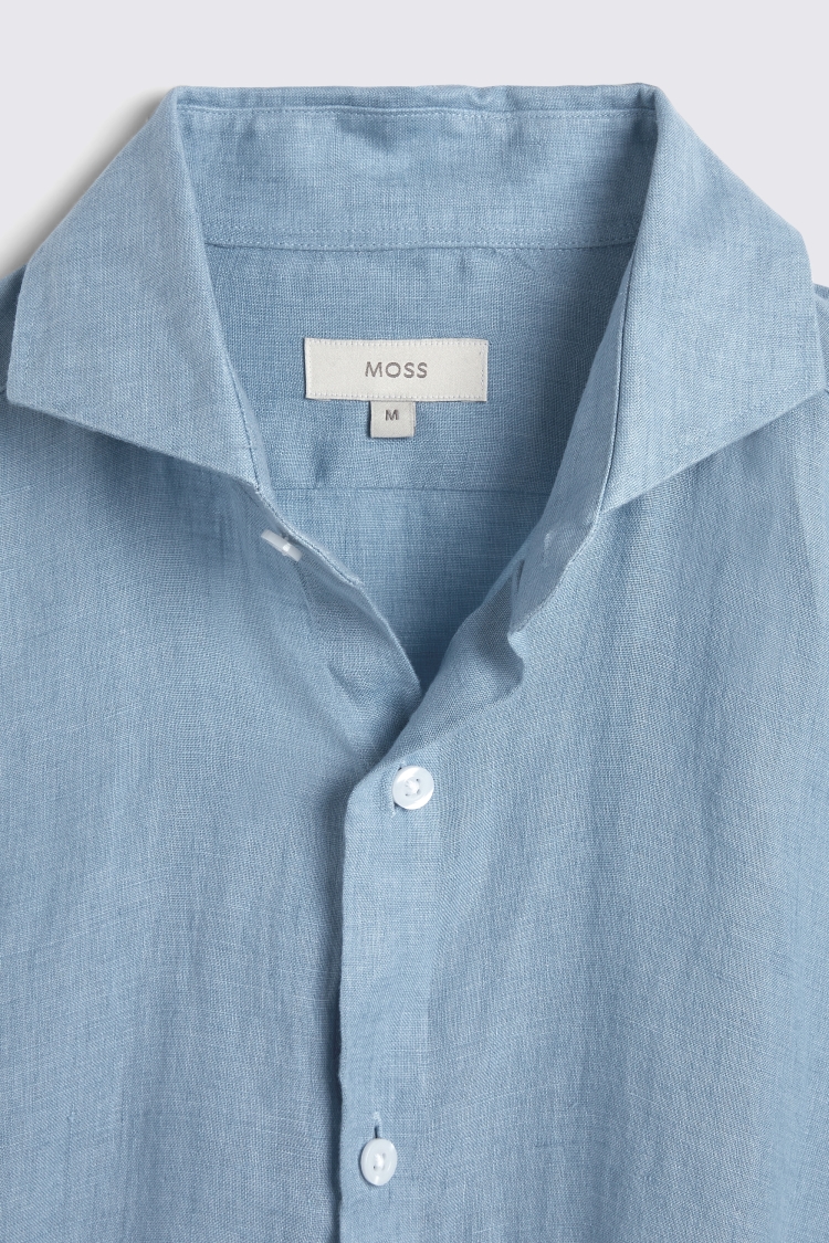 Tailored Fit Blue Linen Shirt   Buy Online at Moss