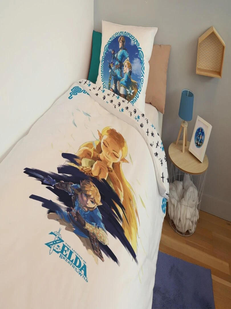Housse de couette Zelda & Link Breath of the Wild 140x200 cm 100% Coton Blanc