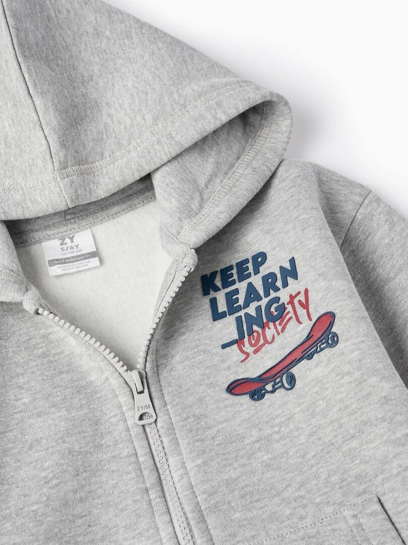 Manteau Matelassé avec Capuche pour Garçon 'Keep Learning   Skate'   Skater's’ Dictionary   Gris