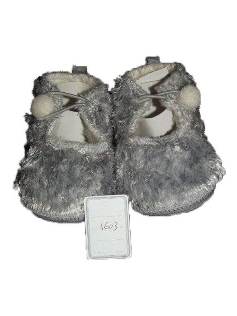 doudou Kaloo Chausson Gris Fourrure Fur Chausson Gris