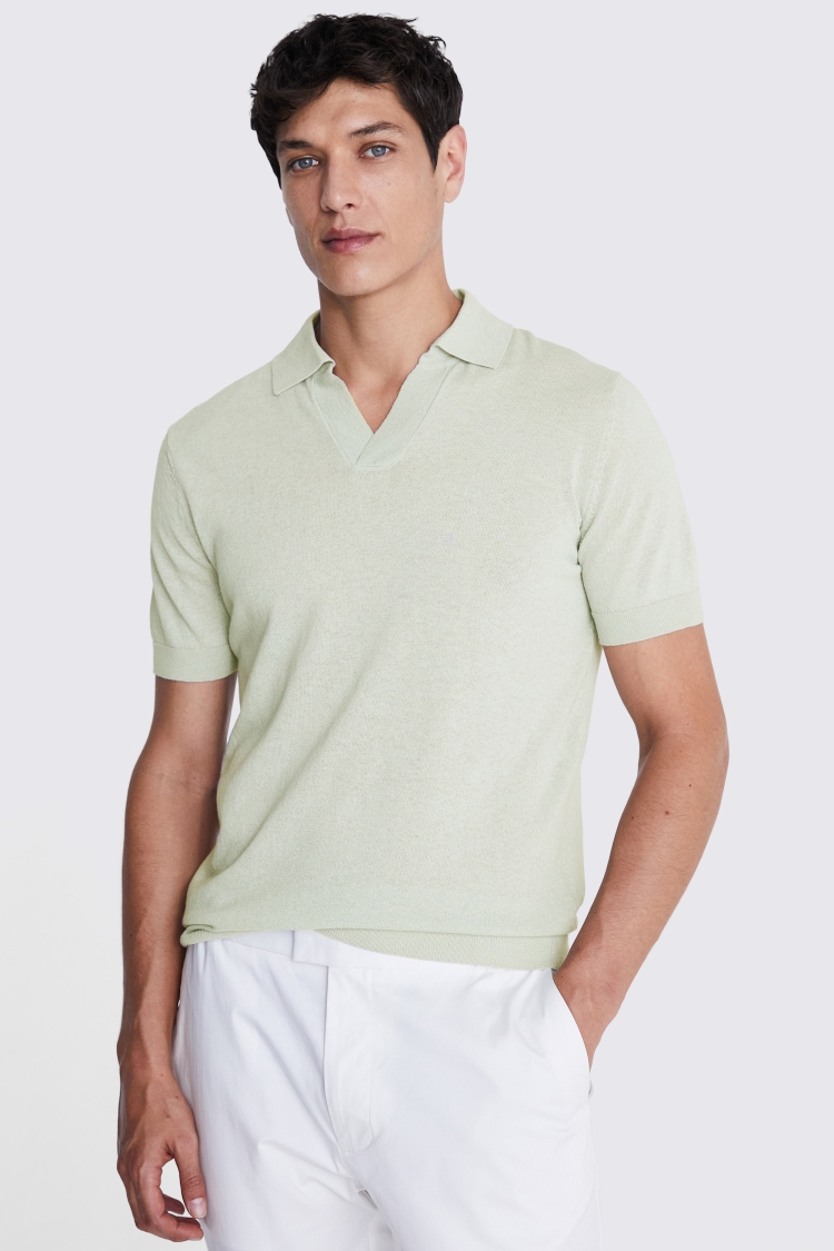 Linen Blend Light Sage Skipper Polo Buy Online at Moss