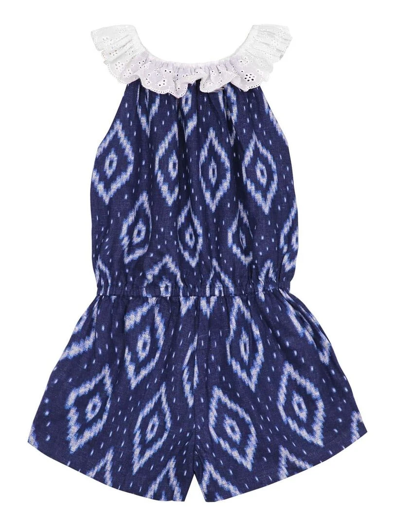 Combi Short Été Fille  Col Élastique  Tie and Dye Bleu Marine  LOLITA   'LA FAUTE A VOLTAIRE'   Blanc Bleu marine Blanc