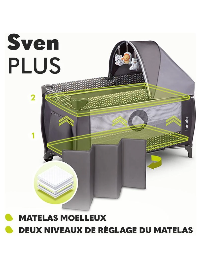 LIONELO Sven Plus Lit parapluie bébé 2en1 De 0 à 36 mois Table à langer Moustiquaire Gris foncé