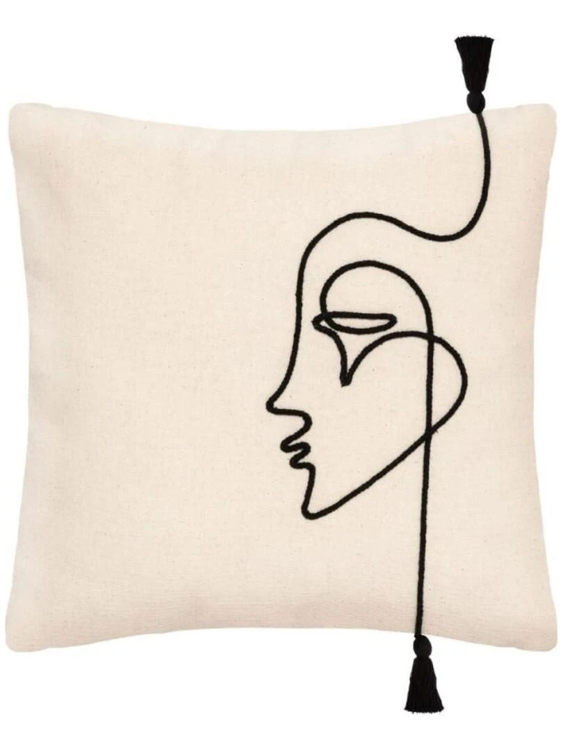 Housse de coussin 40x40 cm Visage corde coton Blanc