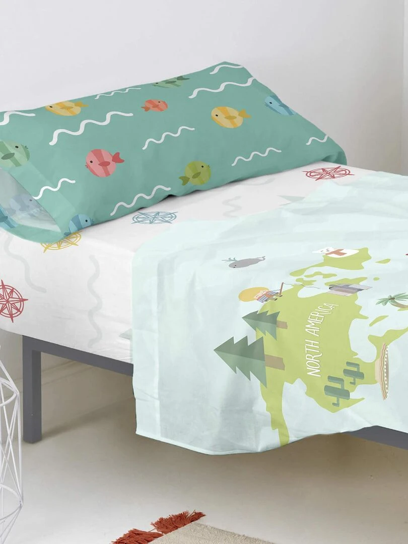 Drap housse World map "Happyfriday" Blanc