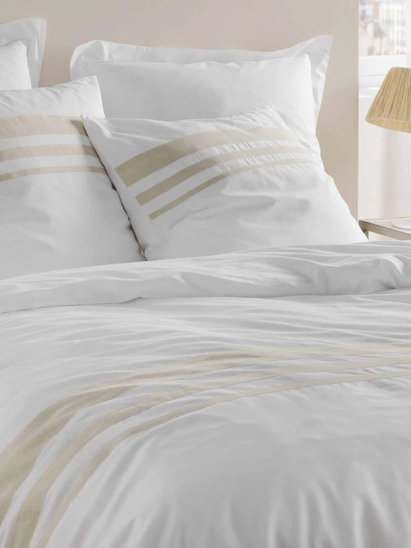 Parure de lit en coton finition lin   Blanc
