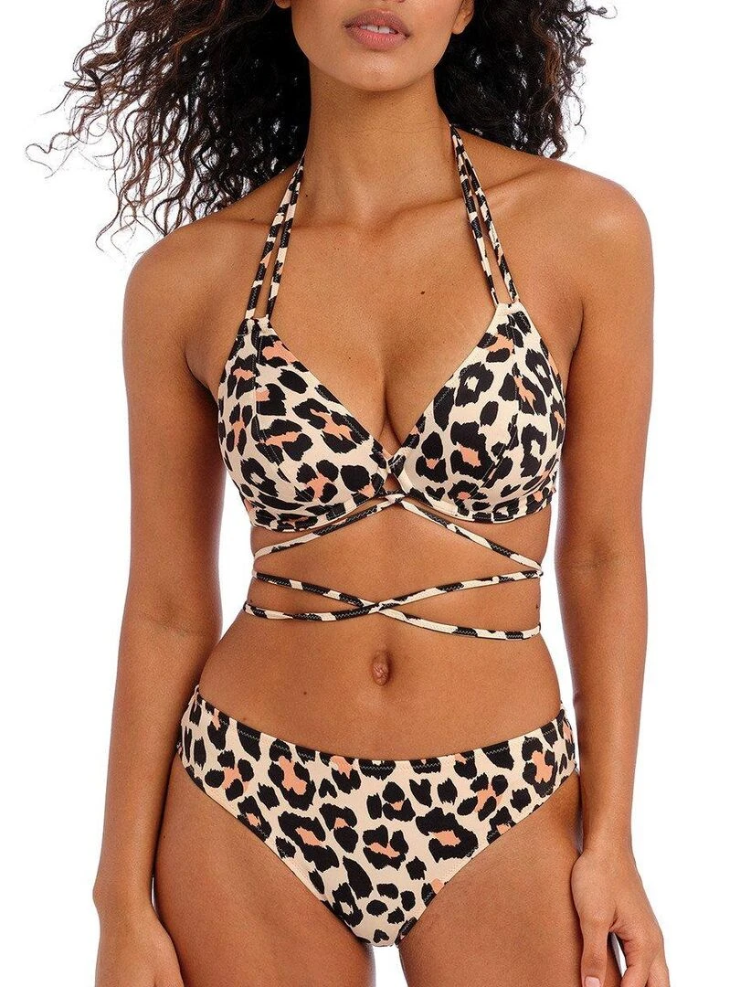 Haut de maillot léopard avec lanière Animal instinct   Beige