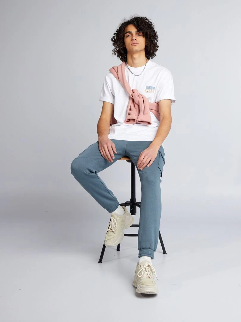 T shirt en coton à imprimé devant   Blanc