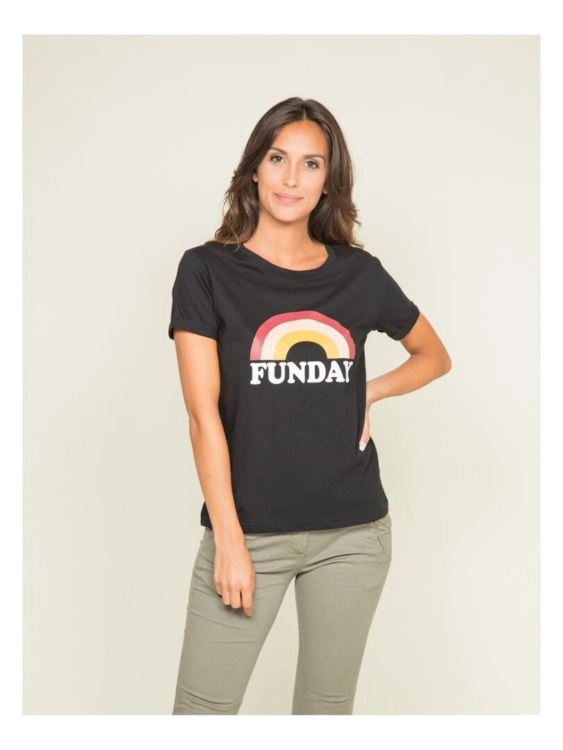 T shirt col rond message FINA Noir