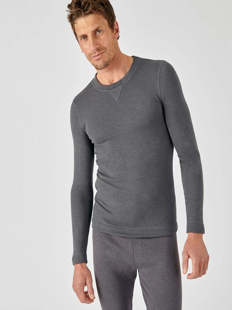Sweat shirt homme molleton gratté Thermolactyl Sensitive Damart Gris foncé
