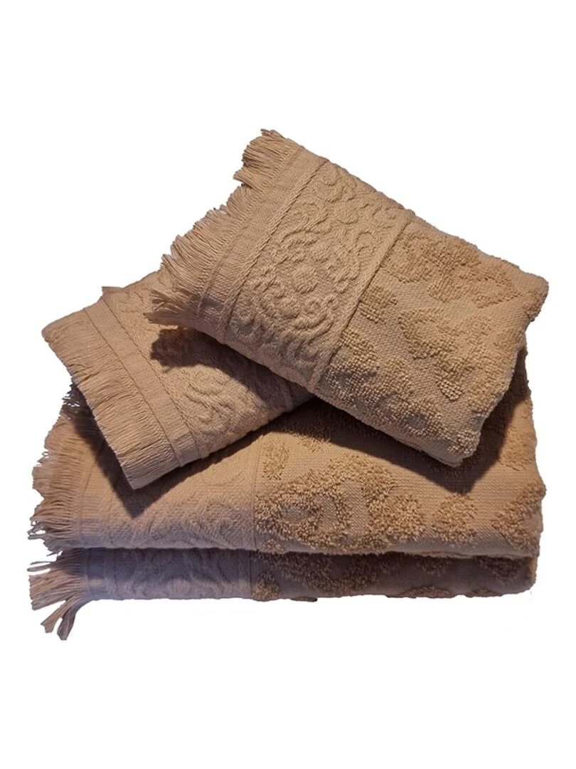 Serviette JACQUARD à franges   Beige   Beige