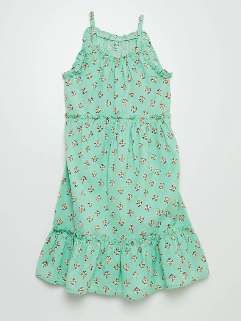 Robe corolle à motif avec base volantées Vert