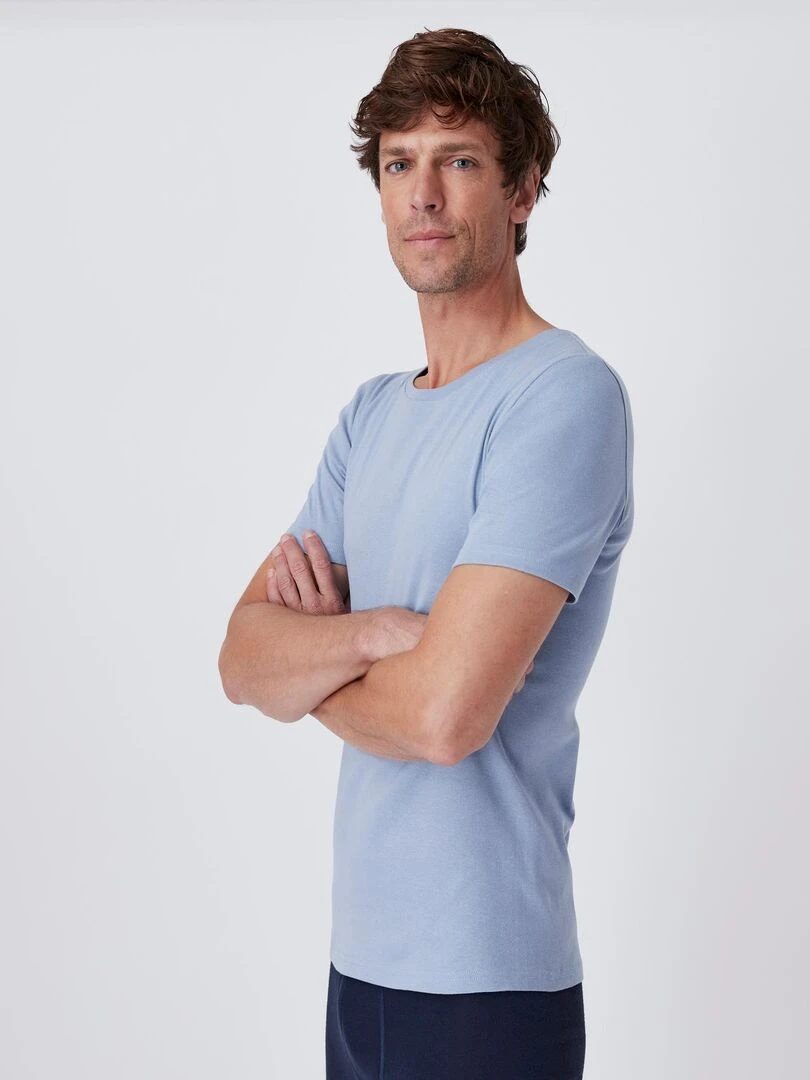 Lot de 2 t shirts col rond  manches courtes  Essential pur coton peigné   Damart   Bleu