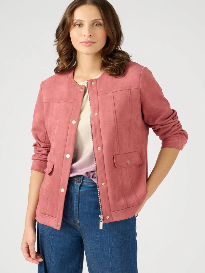 Veste suédine Damart Rose framboise