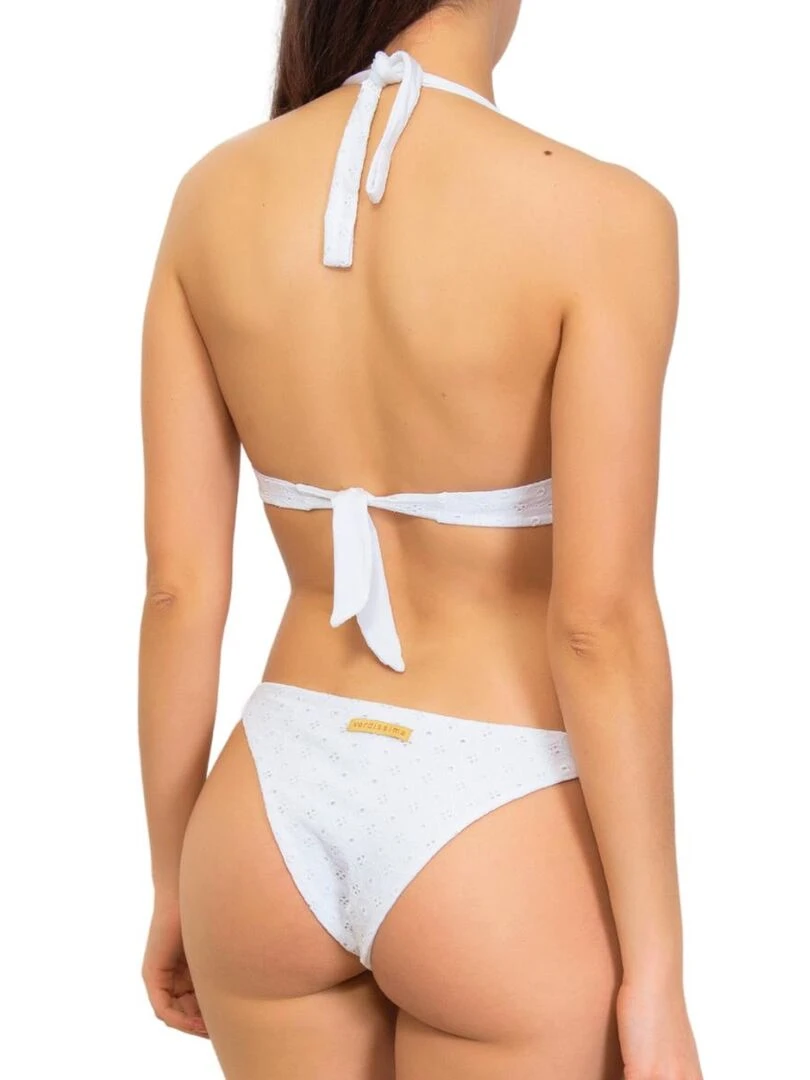 Bas de bikini brésilien broderie anglaise Sangallo   Blanc