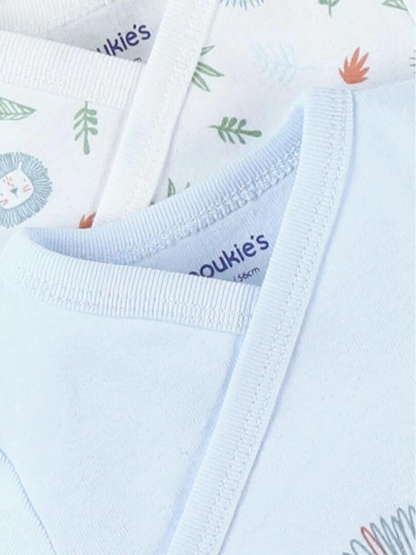 Set de 2 bodies lion en coton  écru/bleu ciel   Noukie's   Blanc