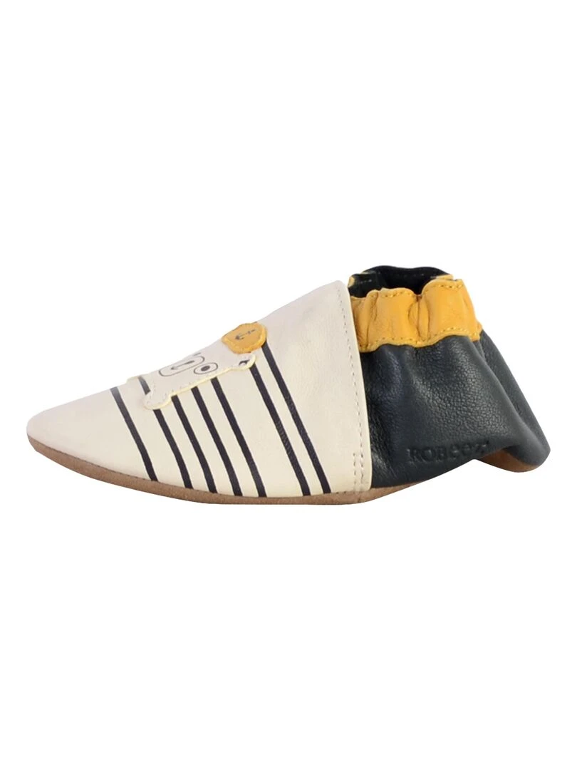 Coffret Chausson Cuir Bebe Robeez Naval Officer Beige