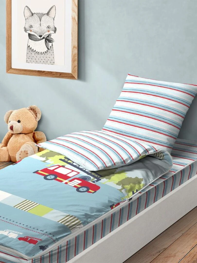 Bleu Câlin Rechange Caradou® Pompier Parure de Lit Enfant Spécial Lit Évolutif 90x140cm Bleu Rouge Blanc