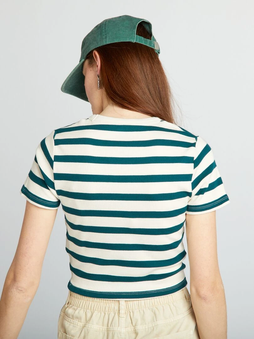 Tee shirt crop top marinière   Blanc/vert