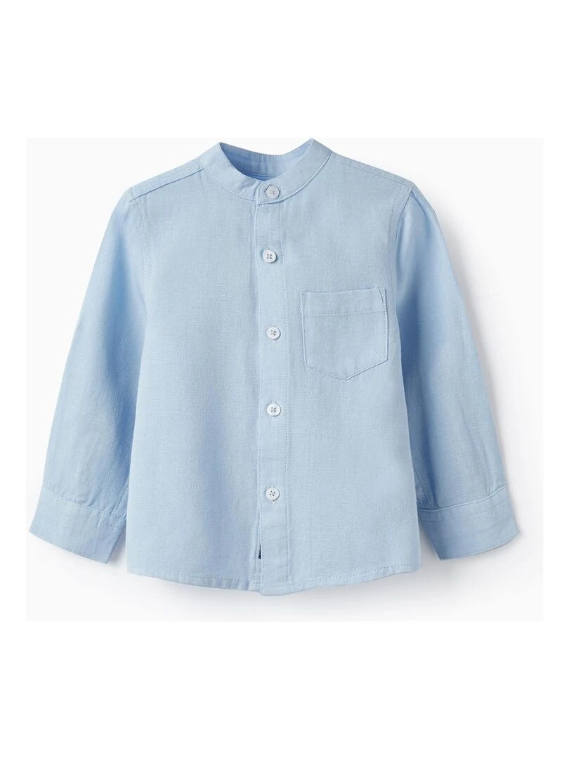 Chemise à manches longues en lin pour bébé garçon manches longues CÉRÉMONIE Bleu clair