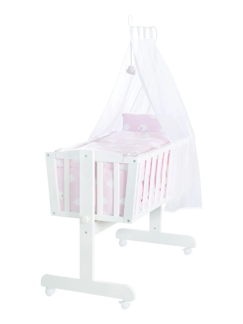 ROBA Berceau Petit Nuage Rose 40x90 cm + Équipement Complet Bois Laqué Blanc Blanc