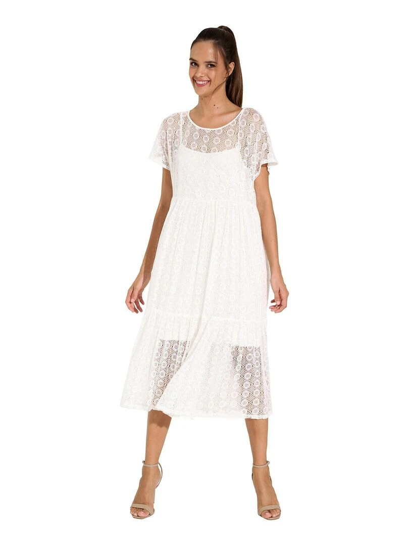 Robe longue estivale manches courtes Rimini Ecru