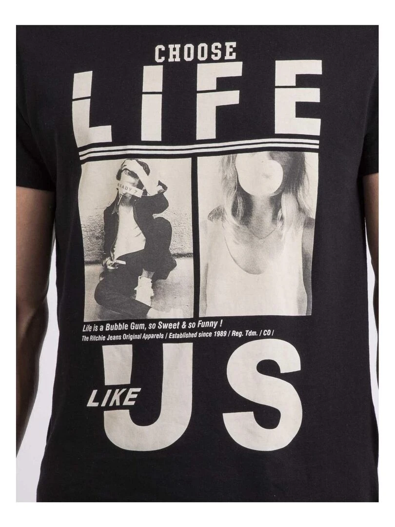 T shirt col rond NIXIROCK   Noir