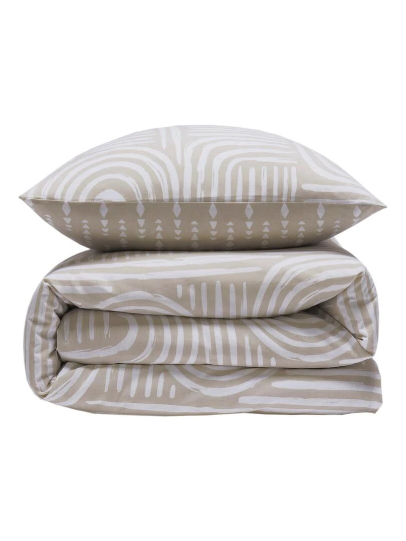 Future Home   Parure de lit 2 personnes en coton 57 fils imprimé beige   Beige