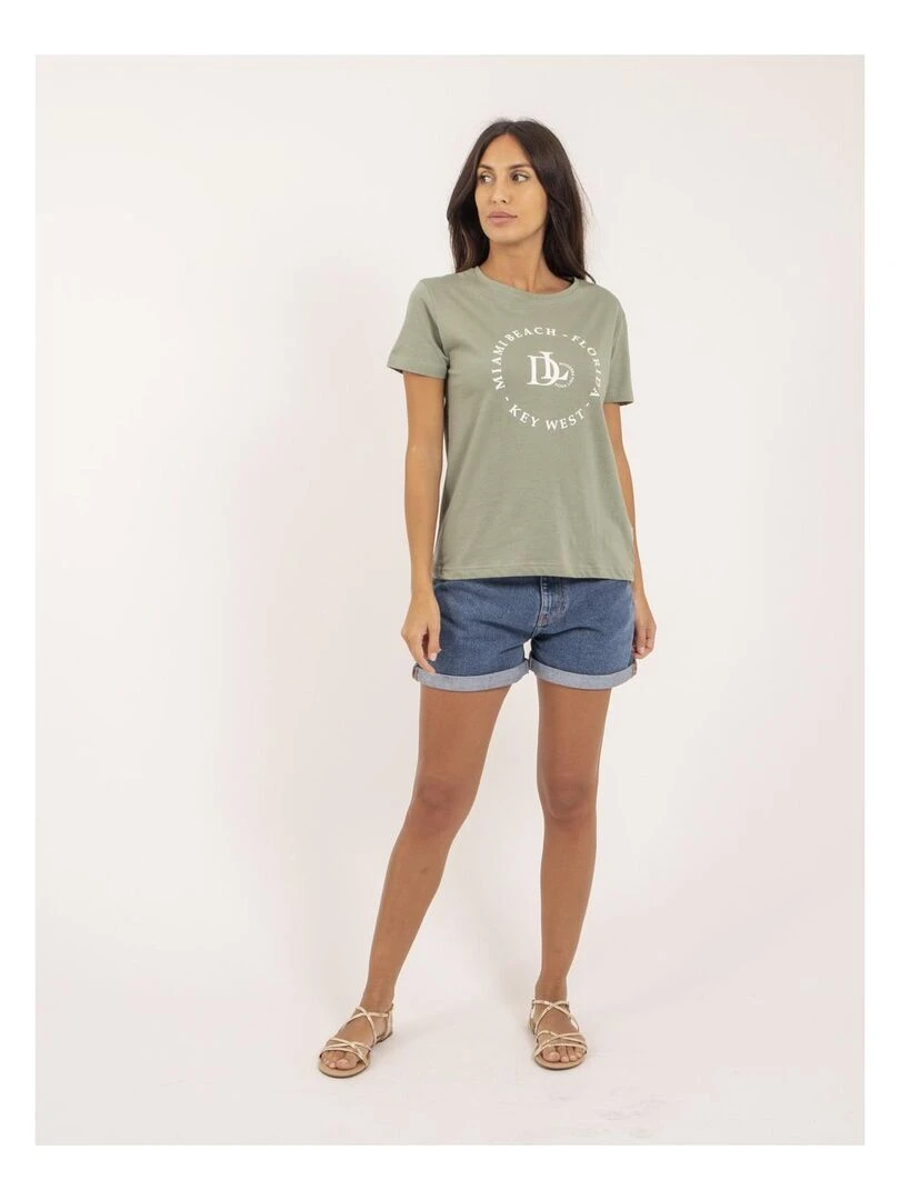 T shirt col rond message FUSAIN   Vert