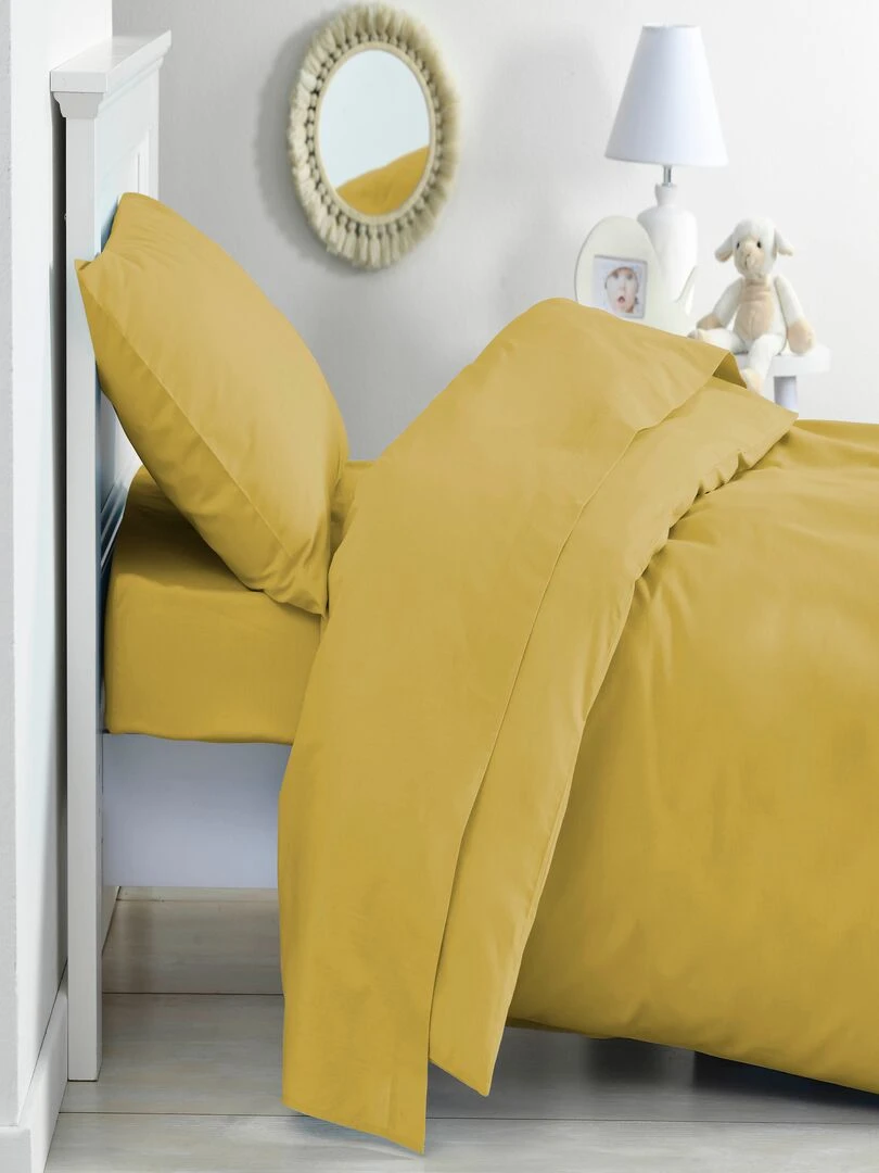 Parure de lit housse de couette 100x140 cm + taie 40x60 cm Coton Bio 'P'tit Basile' Jaune or