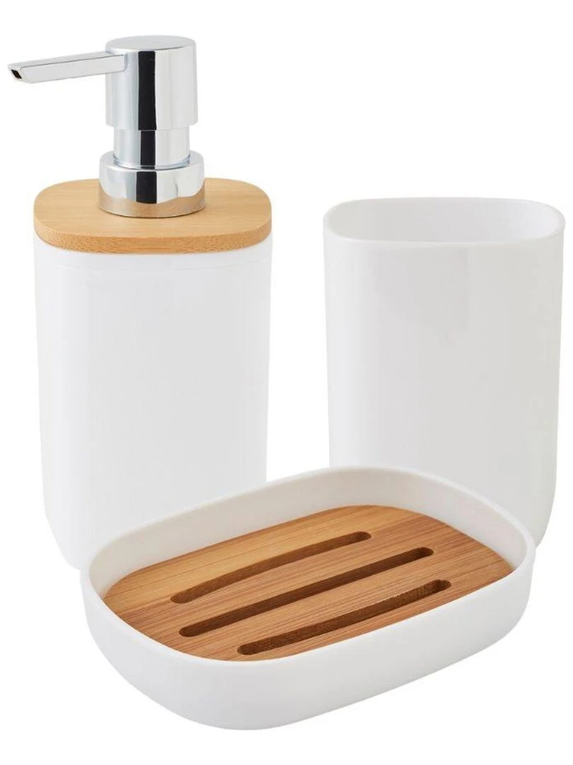 Guy Levasseur Set de salle de bain en plastique et bambou blanc Blanc