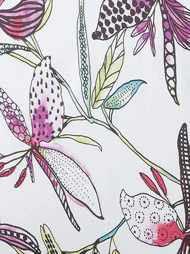 Nappe ronde enduite aux fleurs exotiques Blanc