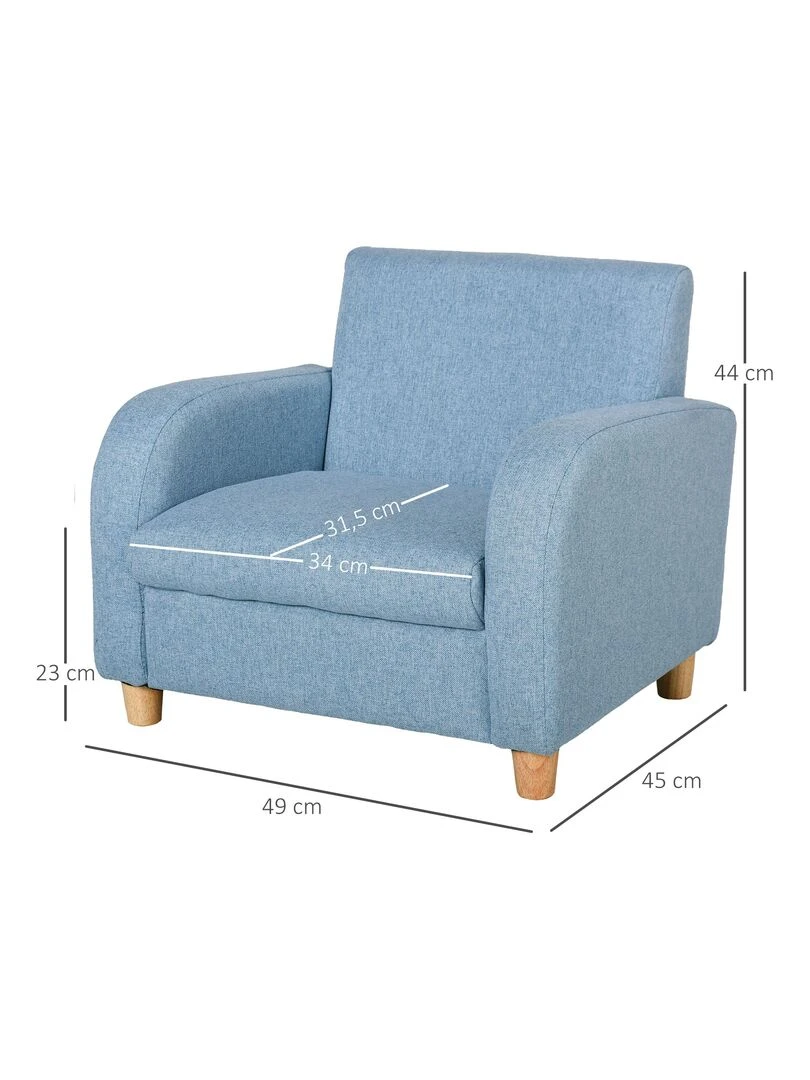 Fauteuil enfant design scandinave grand confort lin bleu   Bleu