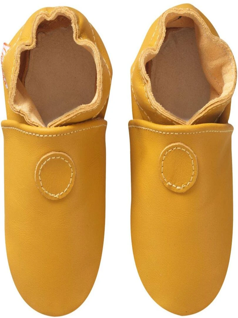 Chaussons bébé cuir souple Uni Jaune