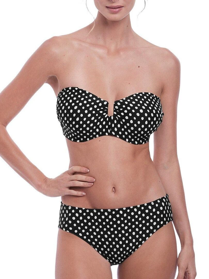 Haut de maillot de bain bandeau à pois Santa Monica   Noir