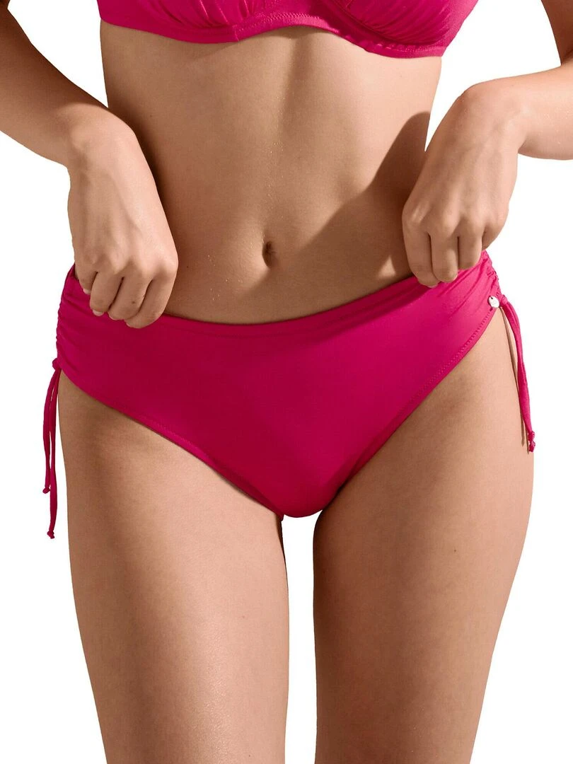 Bas maillot slip de bain taille haute côtés réglables Las Vegas Rose fushia