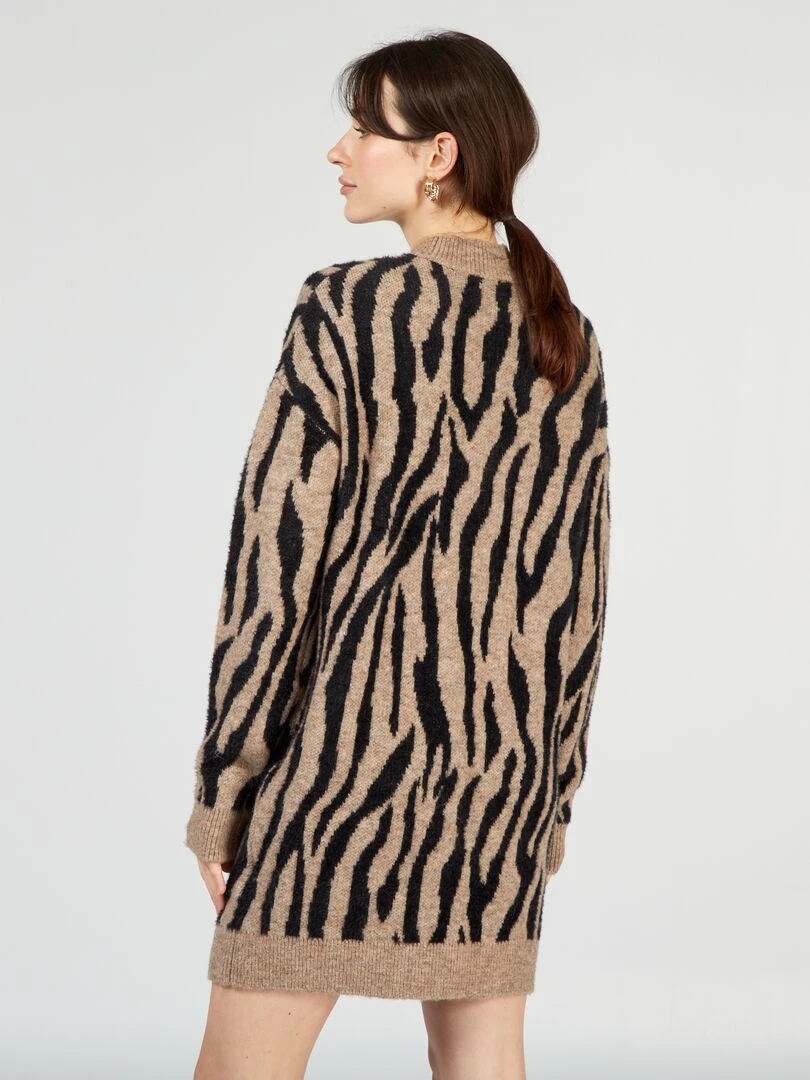 Robe en maille avec imprimé   Beige/noir
