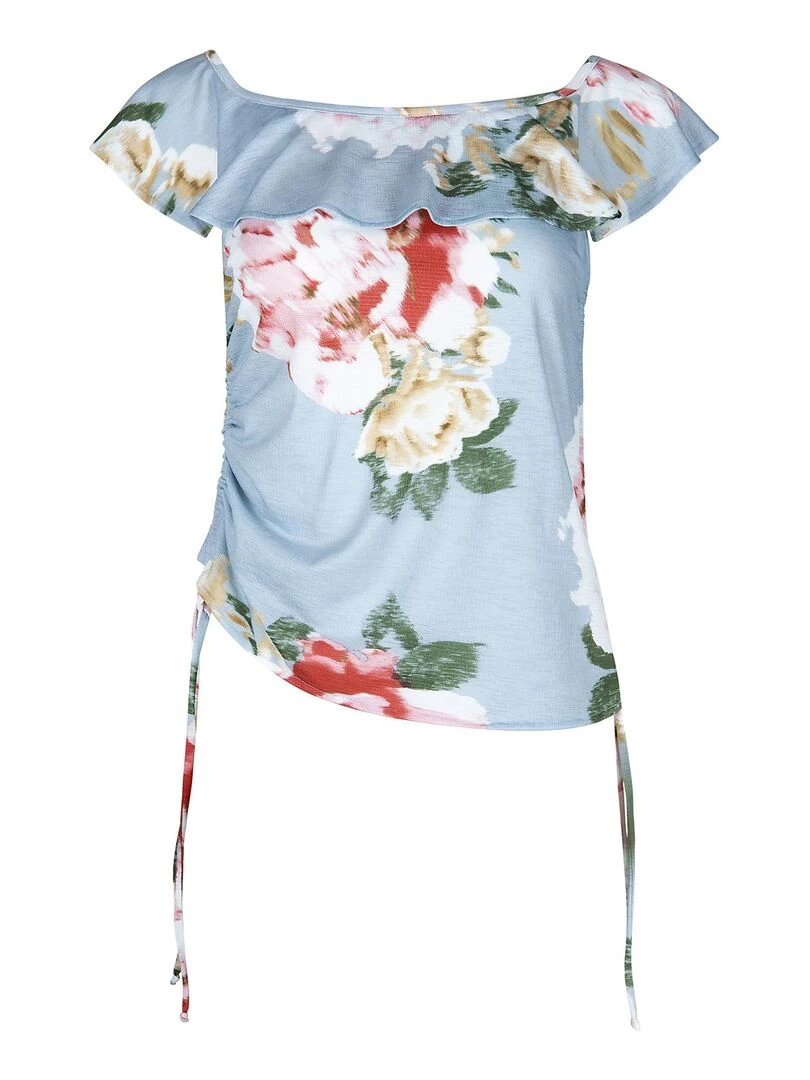 Top froncé épaules tombantes Hawaii   Gris