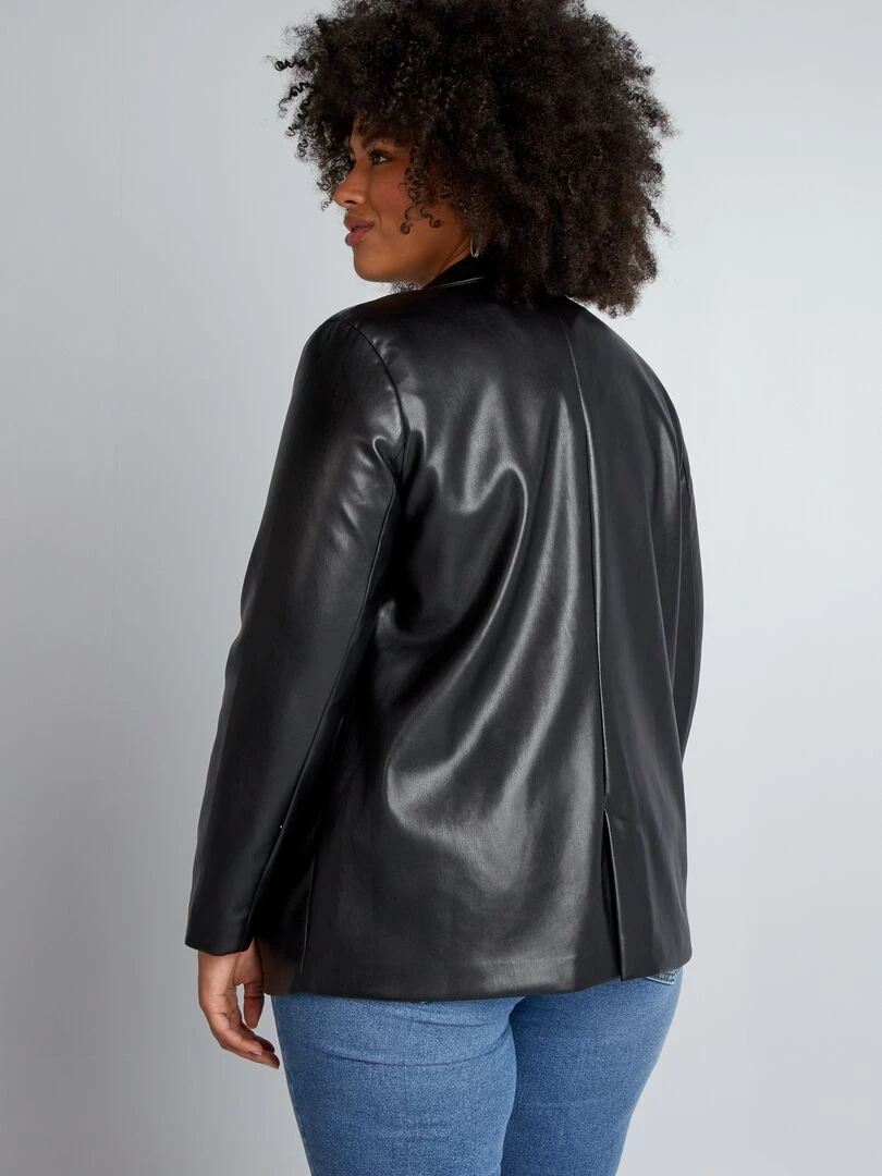 Veste mi longue en simili   noir