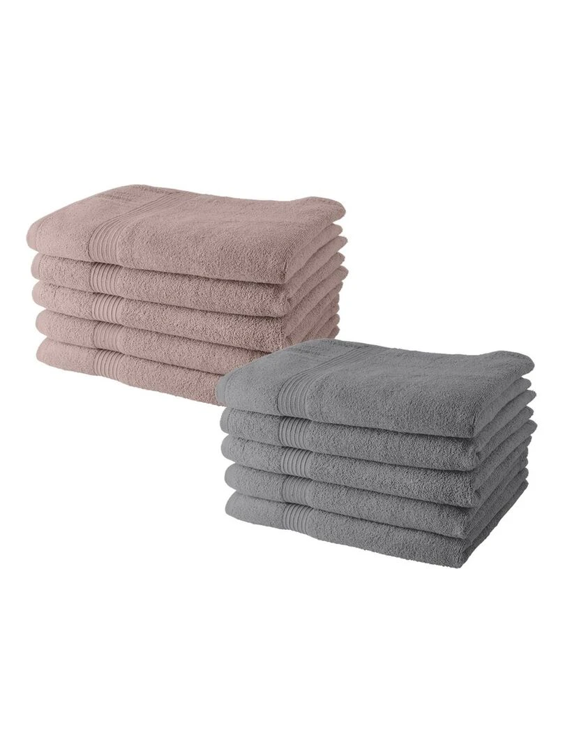Lot de 10 serviettes de toilette coton uni ESSENTIAL Gris Rose