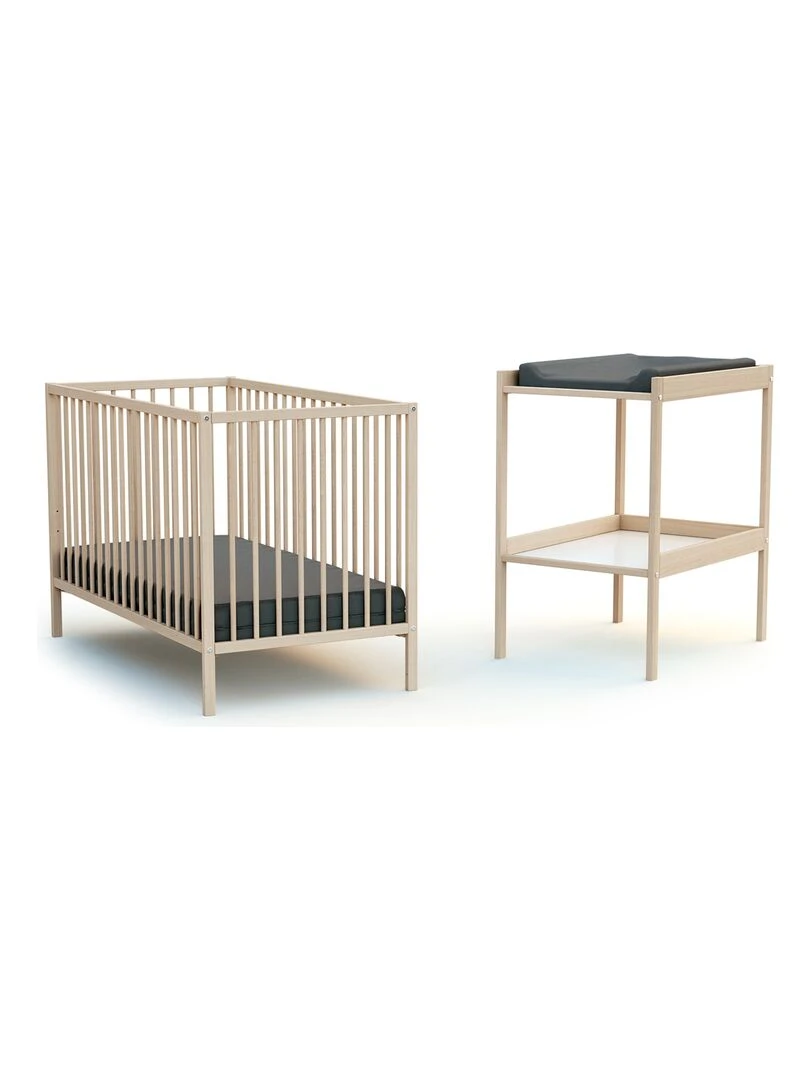 WEBABY Chambre bébé lit et table à langer en bois Marron clair