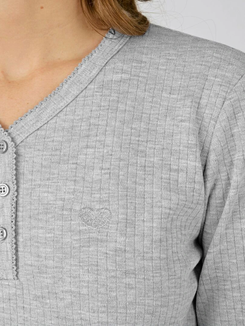 Chemise de nuit maille interlock côtelée douce et souple Damart Gris chiné