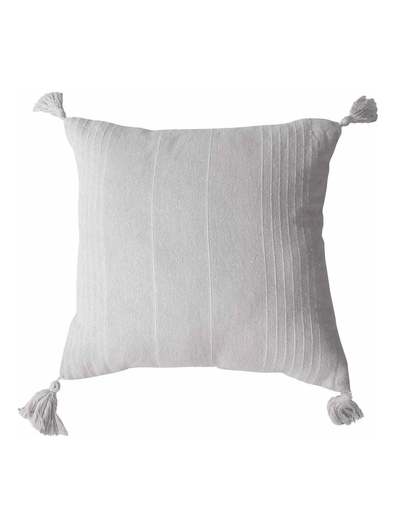 Coussin coton recyclé et pompons Blanc