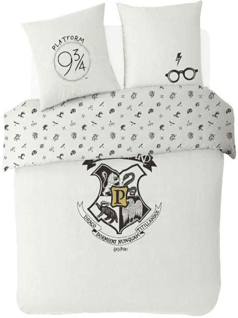 Housse de couette Harry Potter Poudlard 200x200 cm 100% Coton Blanc