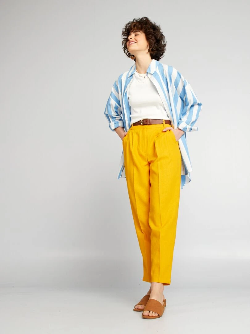Pantalon cigarette en lin Jaune moutarde