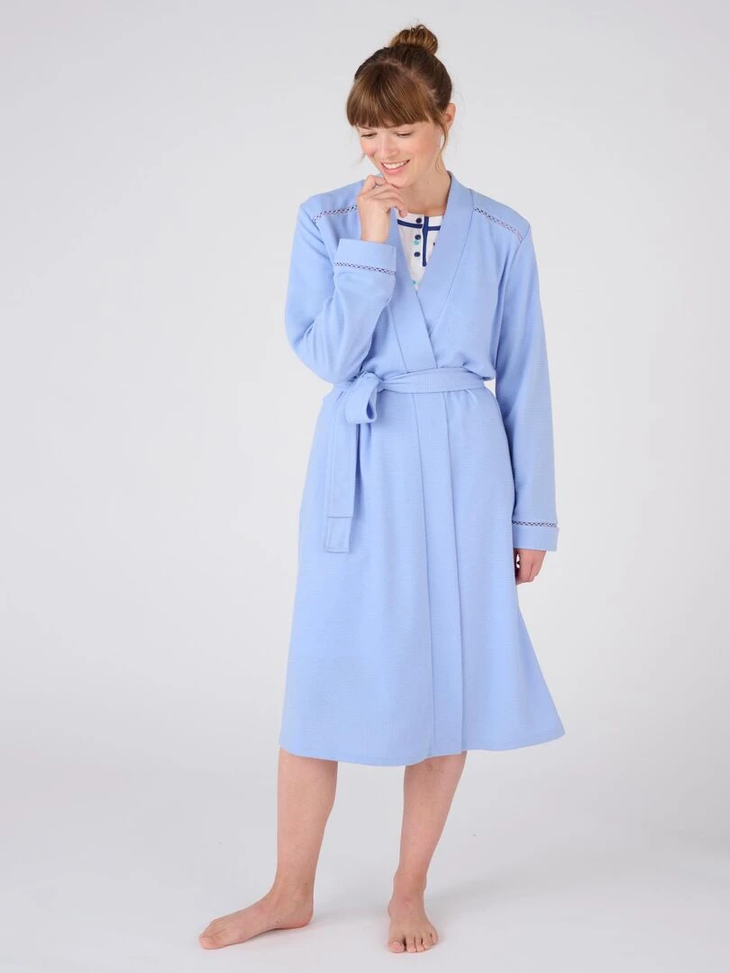 Robe de chambre maille fantaisie gaufrée   Damart   Bleu azur