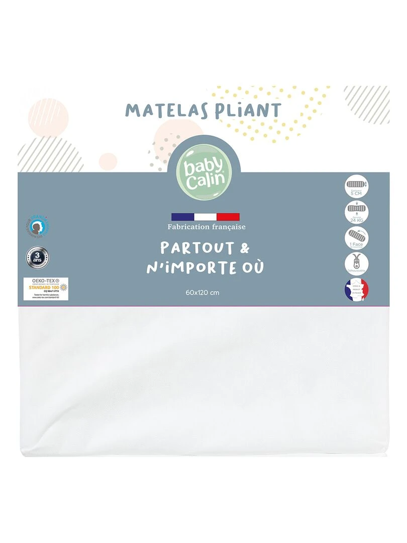 Matelas bébé pliant 24 kg/m3 60x120 cm Blanc