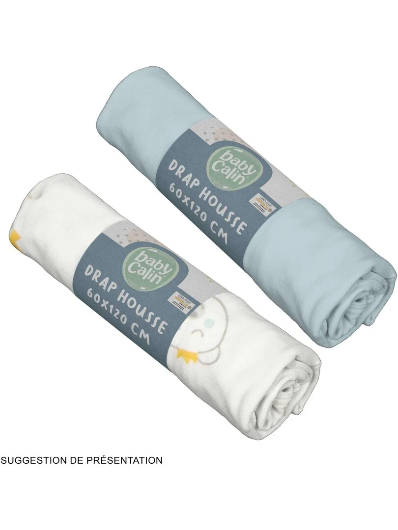 Lot de 2 draps housses 60x120 cm Ours + Bleu Gris Bleu
